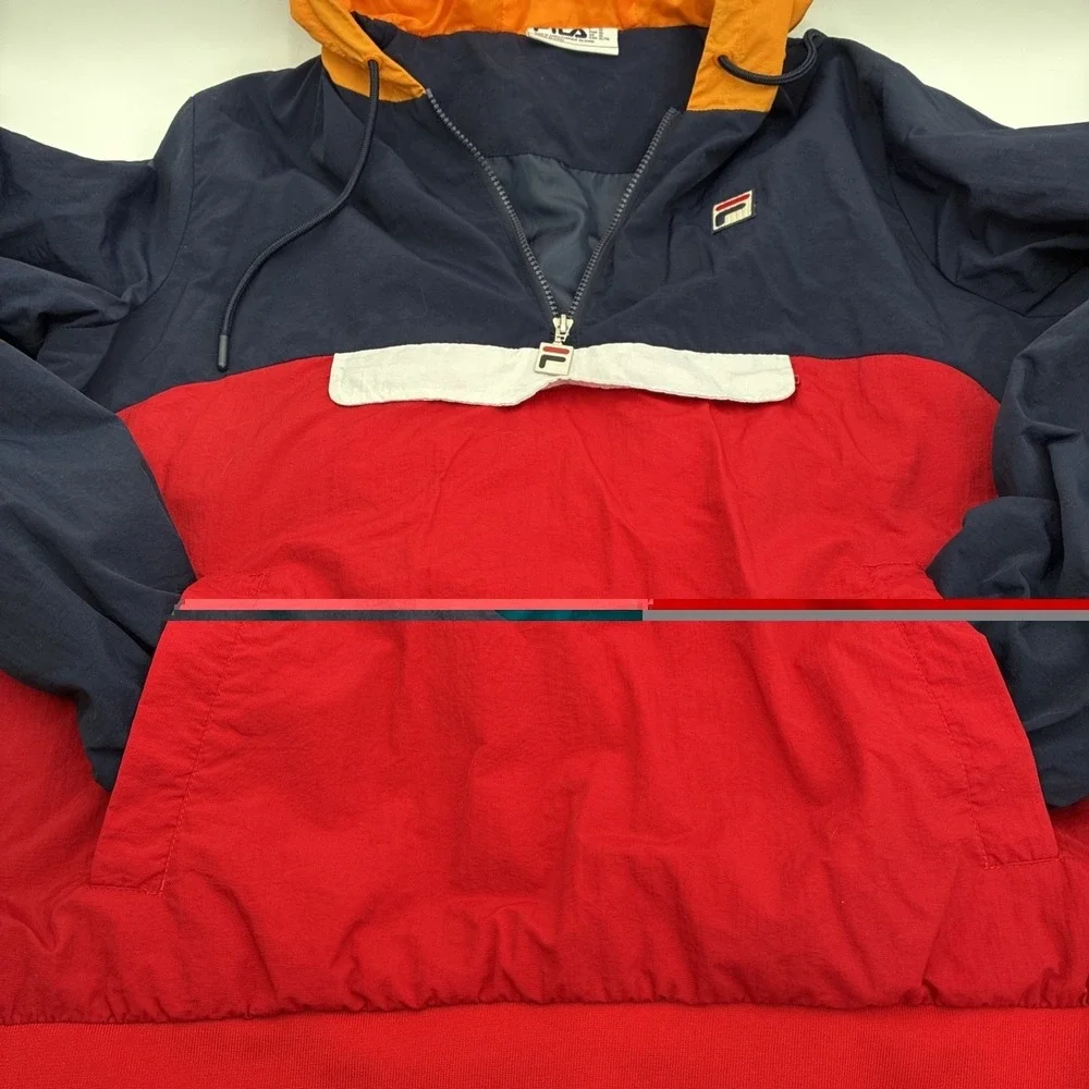 Fila Mens Quarter Zip Windbreaker Anorak Jacket Colorblock Navy Red XL